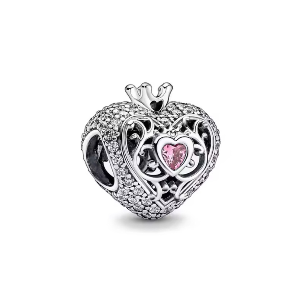 925 Elegant Silver Heart Charm with Pink Accent